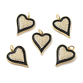 Rack Plating Brass Micro Pave Clear Cubic Zirconia Pendants, Long-Lasting Plated, Lead Free & Cadmium Free & Nickel Free, with Enamel, Heart
