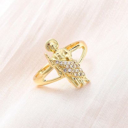 Латунные кольца-манжеты с микропаве и прозрачным цирконием для женщин, святой иуда, стойки покрытие, без кадмия и без свинца, прочное покрытие