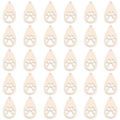 Laser Cut Hollow Cottonwood Pendants, Teardrop with Dog Paw Print