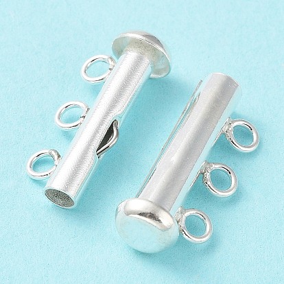 925 Sterling Silver Slide Lock Clasps, Peyote Clasps, 3 Strands, 6 Holes, Tube