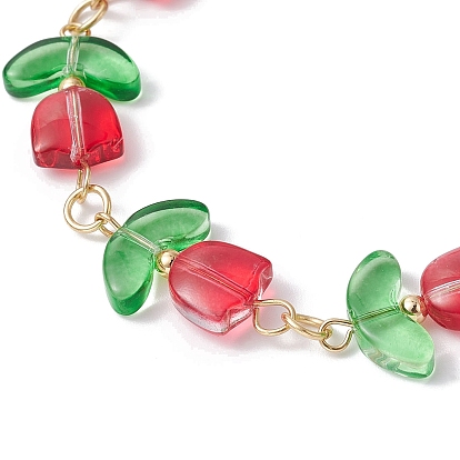 Glass Tulip Flower Beaded Bracelet with 304 Stainless Steel Clasps