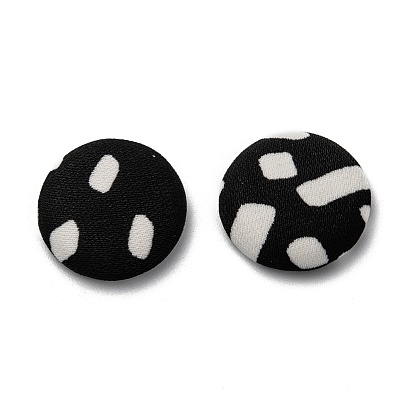 Cabujones de tela de algodón, con aluminio, semicírculo, en blanco y negro
