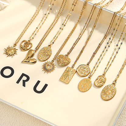 304 Stainless Steel Pendant Necklaces, Golden