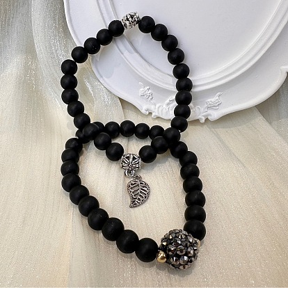 Матовые натуральные черные обсидиановые круглые бусины, эластичные браслеты для мужчин и женщин