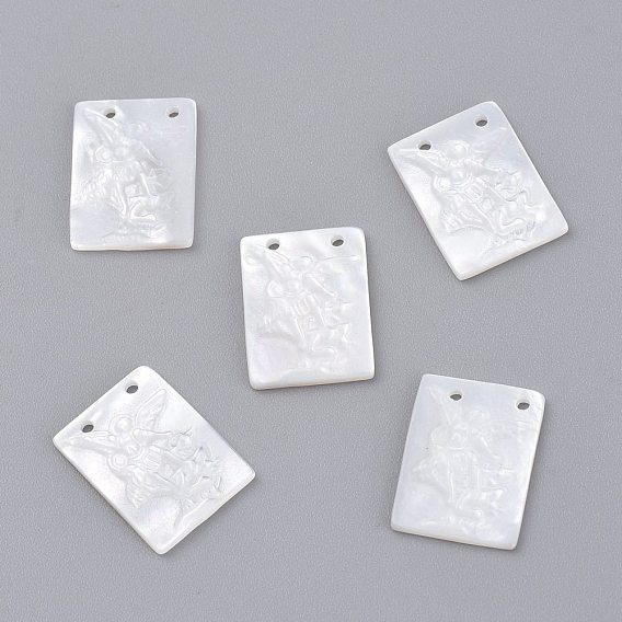 Подвески из натурального белого жемчуга, Прямоугольник с ангелом