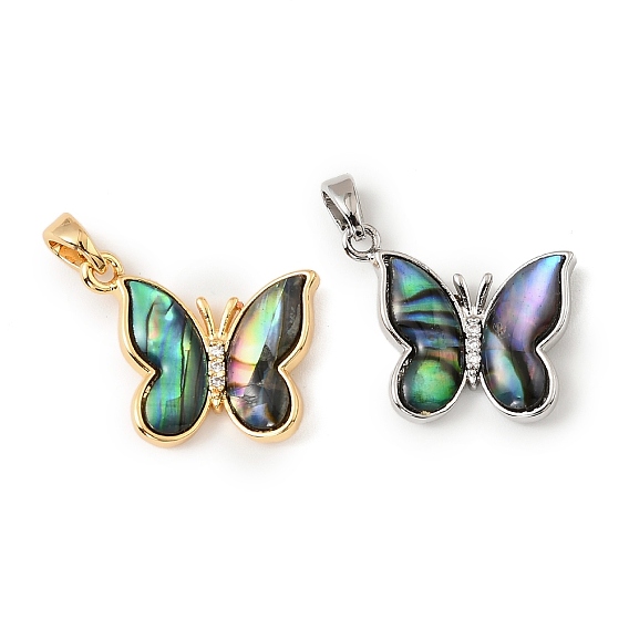 Подвески из латуни, ракушек пауа и прозрачных кубических цирконий, бабочки прелести