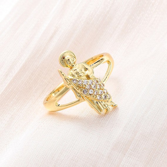 Латунные кольца-манжеты с микропаве и прозрачным цирконием для женщин, святой иуда, стойки покрытие, без кадмия и без свинца, прочное покрытие