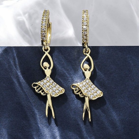 Латунные серьги-кольца из прозрачного кубического циркония, стойки покрытие, долговечный, без свинца и без кадмия, Девушка танцует