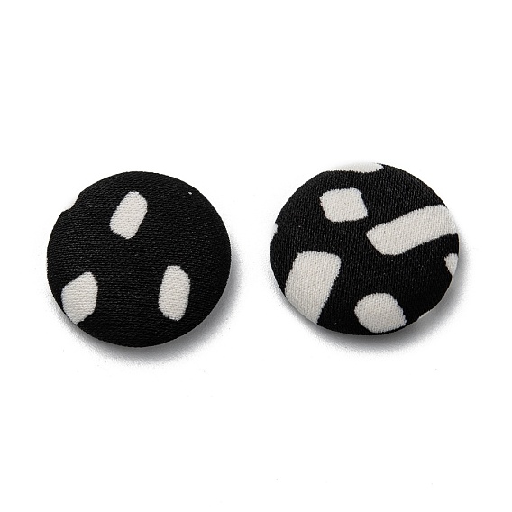 Cabochons aus Baumwollstoff, mit Aluminium, Halbrund, black & white