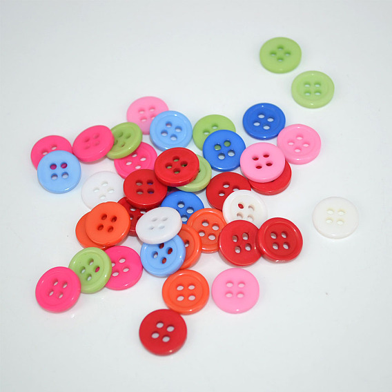 4-Hole Flat Sewing Buttons, Resin Button, 11mm, Hole: 1.5mm, about 1000pcs/bag