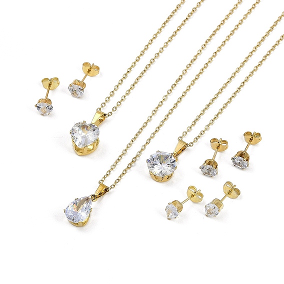 Вакуумное напыление 304 и вакуумное PVD-напыление 201 ювелирные наборы из нержавеющей стали с кубическим цирконием, подвесные ожерелья и серьги