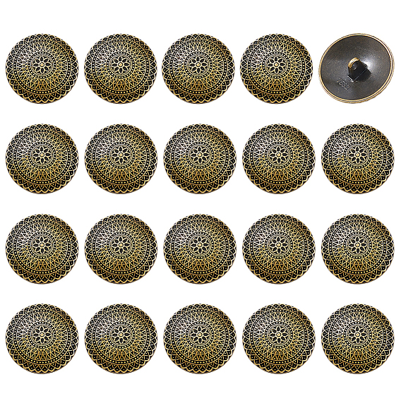 20Pcs Alloy Shank Buttons, Flat Round, 1-Hole