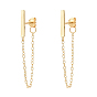 925 Sterling Silver Stud Earrings, with S925 Stamp, with Cable Chains, Rectangle