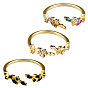 3 шт 3 цвета латунь микро паве кубический цирконий манжеты кольца для женщин, лист, золотые