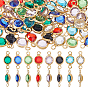 48Pcs 8 Colors 304 Stainless Steel with Glass Connector Charms, Flat Round Links, Golden