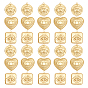 30Pcs 3 Style Brass Pendants, Flat Round & Heart & Square with Eye