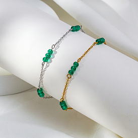 Регулируемый 304 браслет из нержавеющей стали со стеклянными бусинами для женщин