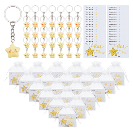 35шт. брелки в форме звезд из смолы, с железными кольцами и подарочными пакетами из бумажных карточек и органзы, платина