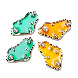 Aluminium Anhänger & Charms, mit ABS-Kunststoff-Imitation Perle und Epoxidharz, Verdrehte Polygon-Anhänger, Licht Gold