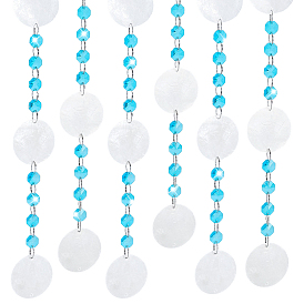 Disque en nacre naturelle avec breloques connecteurs octogonaux à facettes en perles de verre, pour la confection de rideaux de perles