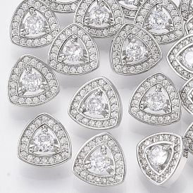 Brass Shank Buttons, with Micro Pave Cubic Zirconia, Triangle, Clear