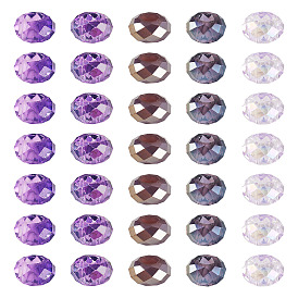 50шт. 5 цвета: фиолетовый, прозрачные стеклянные европейские бусины, бусины с большим отверстием, с покрытием AB цвета, граненые, рондель