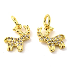 Rack Plating Brass Micro Pave Cubic Zirconia Charms, with Jump Ring, Deer