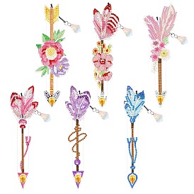 DIY Feather or Arrow Shape Bookmark Diamond Painting Kits, Including Crystal Maple Leaf Pendant Decoration, Resin Rhinestones, Pen, Tray & Glue Clay