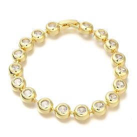 Rack Plating Brass Micro Pave Cubic Zirconia Chain Bracelets, Cadmium Free & Lead Free, Long-Lasting Plated, Flat Round