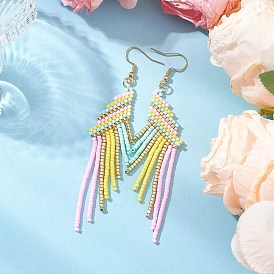 Серьги-кисточки с подвесками из стеклянного бисера gnuggets, с 304 нержавеющей стали серьги крючки, золотые