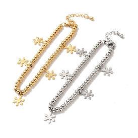 304 браслет-подвеска в виде снежинки из нержавеющей стали с круглыми бусинами из нержавеющей стали для женщин