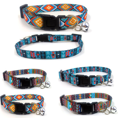 Adjustable Polyester Pet Collars, Ethnic Style Dog Cat Choker Necklaces, with Side Release Buckle