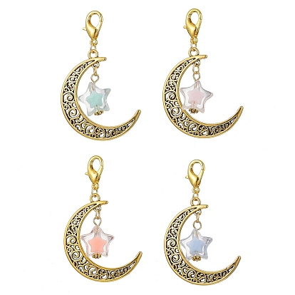 Tibetan Style Alloy Hollow Moon Pendants Decorations, Acrylic Star and Alloy Lobster Claw Clasps Charm