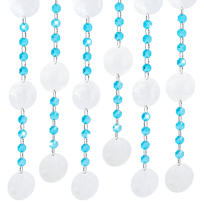 Disque en nacre naturelle avec breloques connecteurs octogonaux à facettes en perles de verre, pour la confection de rideaux de perles
