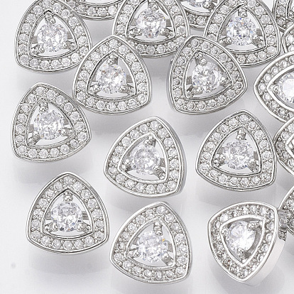 Brass Shank Buttons, with Micro Pave Cubic Zirconia, Triangle, Clear