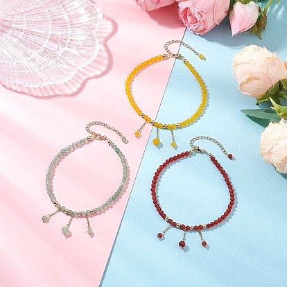 304 Stainless Steel Link Chain Anklets, with Natural Malaysia Jade & Carnelian for Women