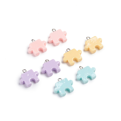 Pendentifs en plastique, avec boucle en fer, pièce de puzzle, platine