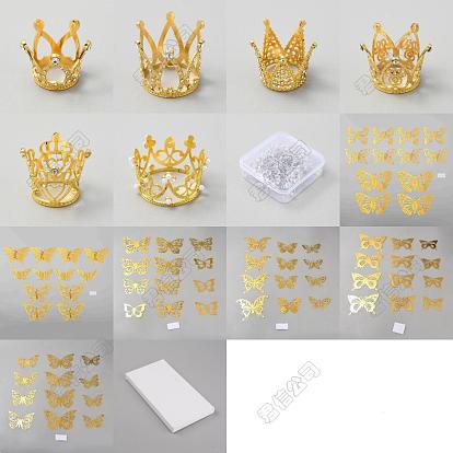 Adorno para tarta con coronas de diamantes de imitación de aleación, para ramos de flores, con pegatinas decorativas de papel