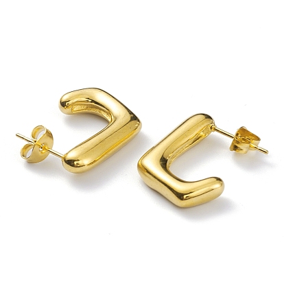 304 Stainless Steel Rectangle Stud Earrings, Half Hoop Earrings for Women, Ion Plating(IP)