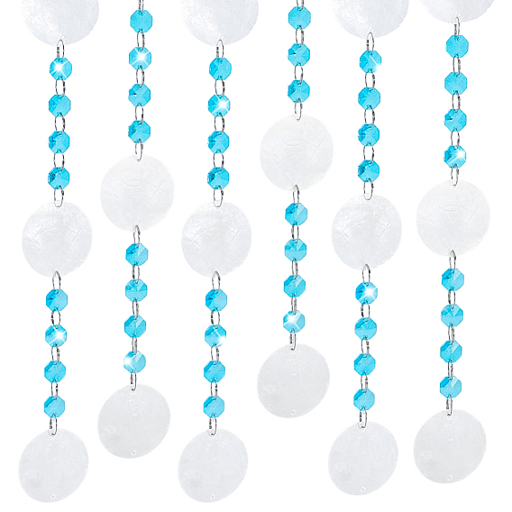 Disque en nacre naturelle avec breloques connecteurs octogonaux à facettes en perles de verre, pour la confection de rideaux de perles