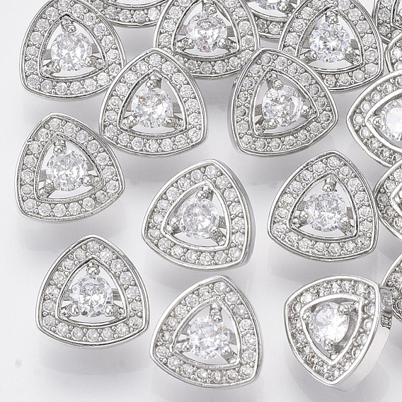 Brass Shank Buttons, with Micro Pave Cubic Zirconia, Triangle, Clear