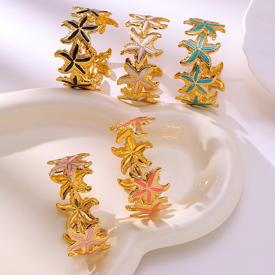 304 эмалированные браслеты-манжеты из нержавеющей стали для женщин, сложенные морские звезды, золотые