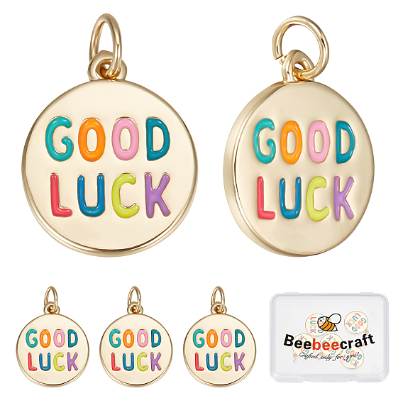 6 кулоны латунные эмалевые шт., с целью перехода в кольце, долговечный, реальный 18 k позолоченный, плоский круглый и слово удачи