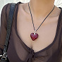 Женские ожерелья с подвеской в виде стеклянного сердца из черного вощеного шнура