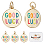 6 кулоны латунные эмалевые шт., с целью перехода в кольце, долговечный, реальный 18 k позолоченный, плоский круглый и слово удачи