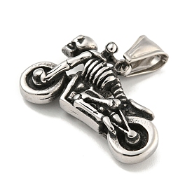 316 Surgical Stainless Steel Pendants, Motorcycles with Skeletons Charm