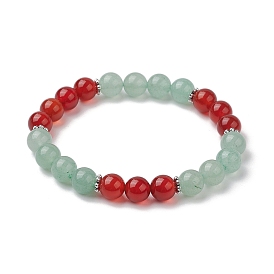 8mm Round Two Natural Gemstone Beaded Stretch Bracelets for Women Men