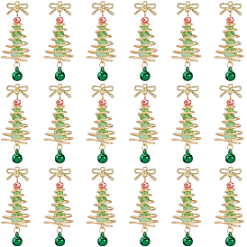 20шт. подвески из стекла и сплава, рождественская елка и бант, с латунным колокольчиком и золотой медной проволокой, граненые