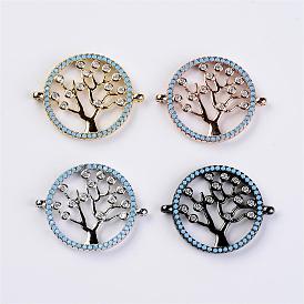 Brass Micro Pave Cubic Zirconia Links, Cadmium Free & Nickel Free & Lead Free, Tree of Life