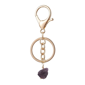 Rough Raw Natural Amethyst Nuggets Keychains, with Alloy Clasps